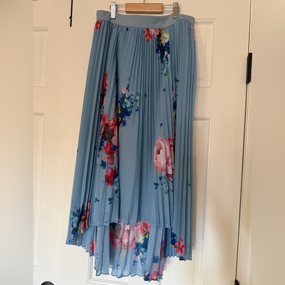 Ted Baker Powder Blue Floral High-Low Pleated Skirt